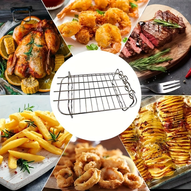 Stainless Steel Air Fryer Rack with Skewers Multi-Purpose BBQ Grill Accessory