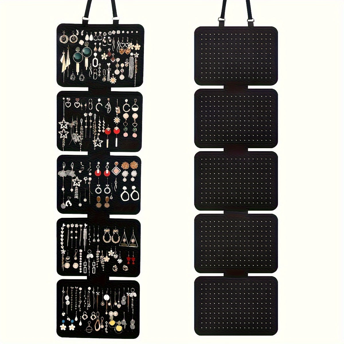 Black Felt Jewelry Organizer 5-Tier Hanging Storage Bag for Earrings Necklaces Bracelets