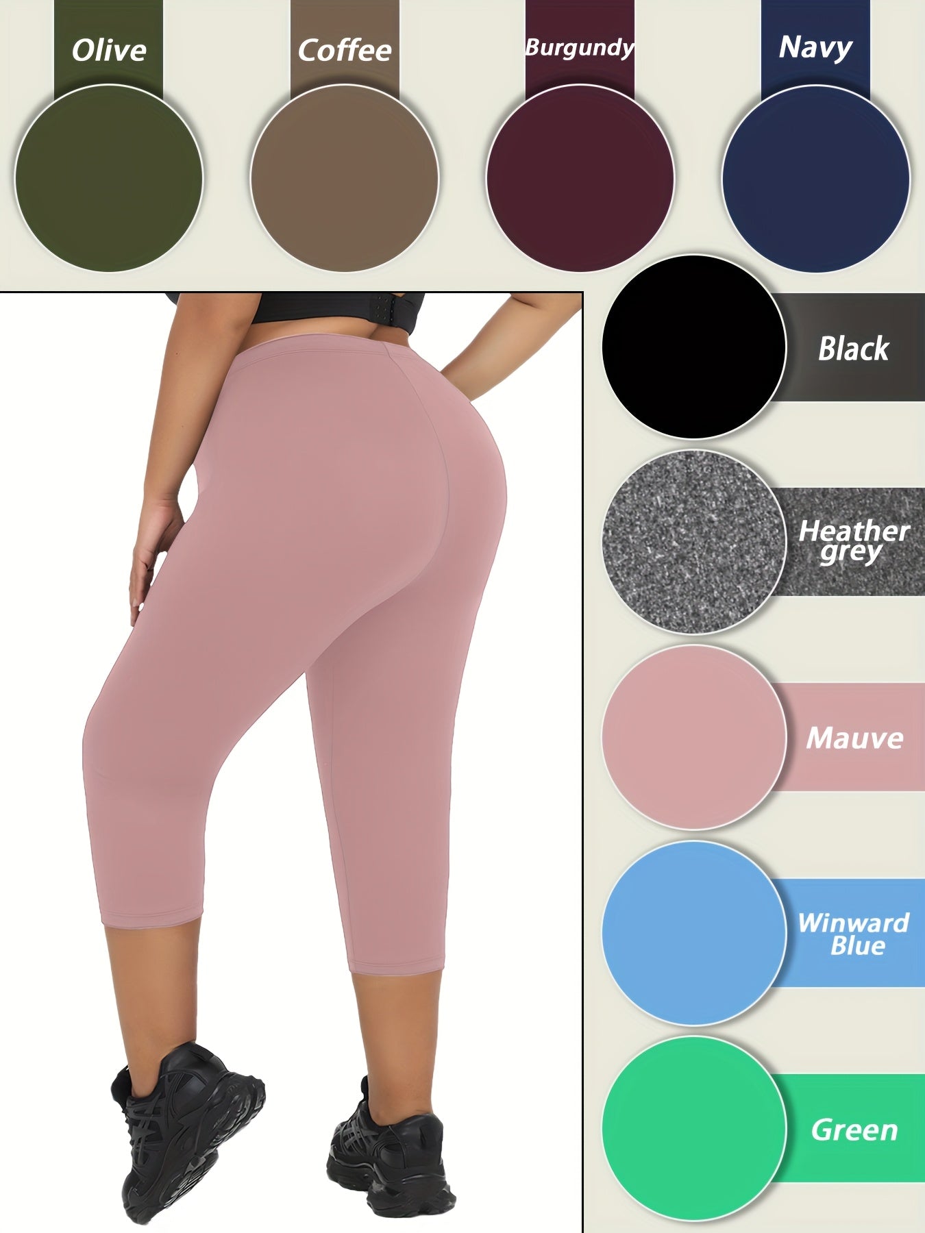 Plus Size Women's Capri Leggings Soft High Stretch Athletic Pants Green