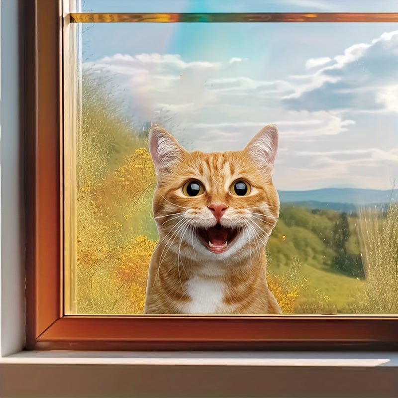 Cute Cat Window Sticker 8Mil PVC Self-Adhesive Decor for Glass Fridge Bathroom