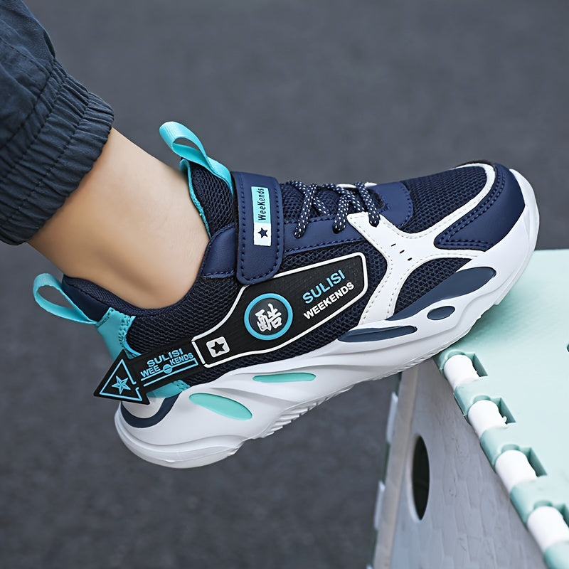 Детские спортивные кроссовки для мальчиков и девочек, дышащие сетчатые повседневные беговые туфли с застежкой-липучкой и подошвой из ЭВА