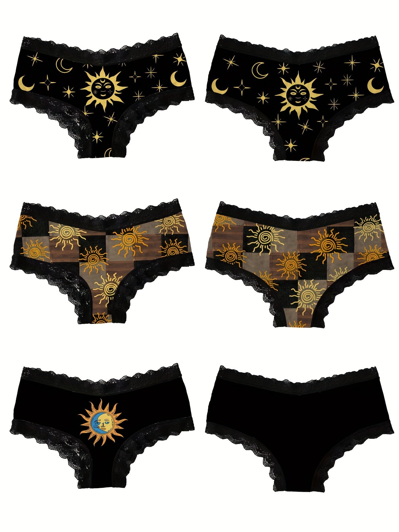 Pack de 3 braguitas femeninas de encaje transpirable, cómodas y elásticas, con patrón galáctico