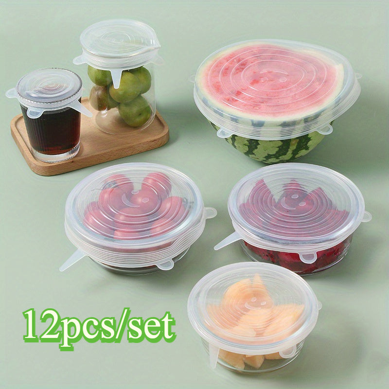 12 Silicone Stretch Lids Reusable Food Storage Covers Dishwasher Safe Durable