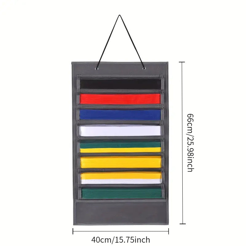 Display Rack for Martial Arts Belts and Medals Wall Storage with 9 Clear Pockets