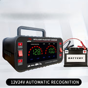 Smart Car Battery Charger with LCD Display 12V 24V Automatic Recognition Compatible with Cars Motorcycles Trucks