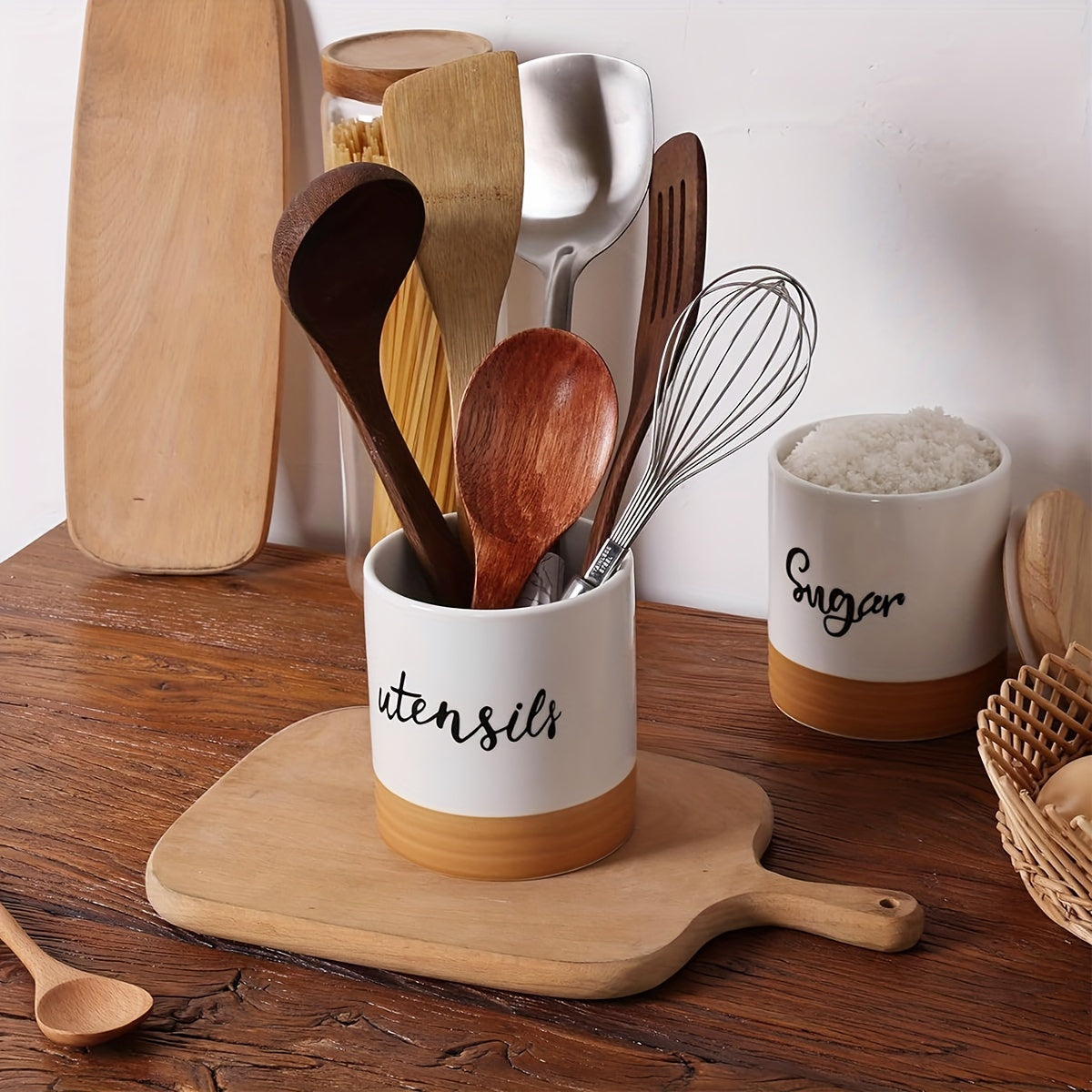 Ceramic Utensil Holder for Kitchen Countertop, 10.41cm, Food Storage Organizer