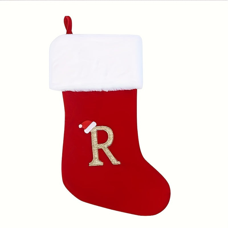 Red Velvet Christmas Stocking with White Cuff Embroidered Holiday Decor