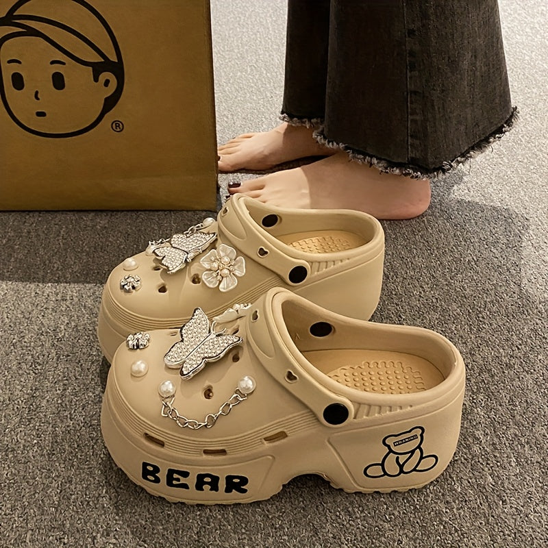 Women's Water Diamond Butterfly Summer Shoes With Thick Sole and Toe Cover