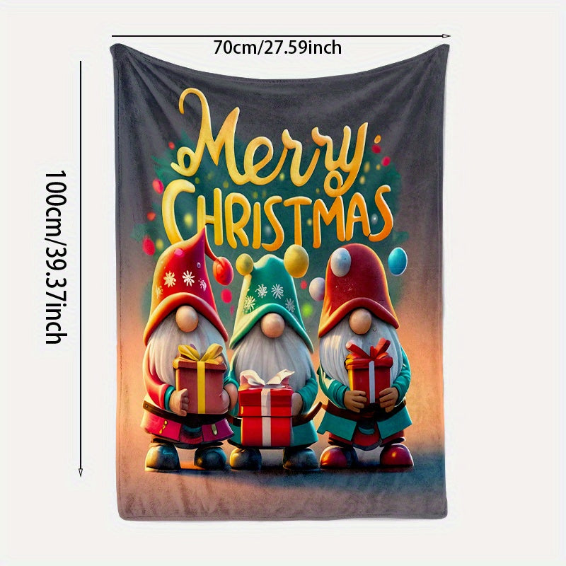 Printed Christmas Gnome Blanket for Sofa Bed Camping Light Polyester 200-250g