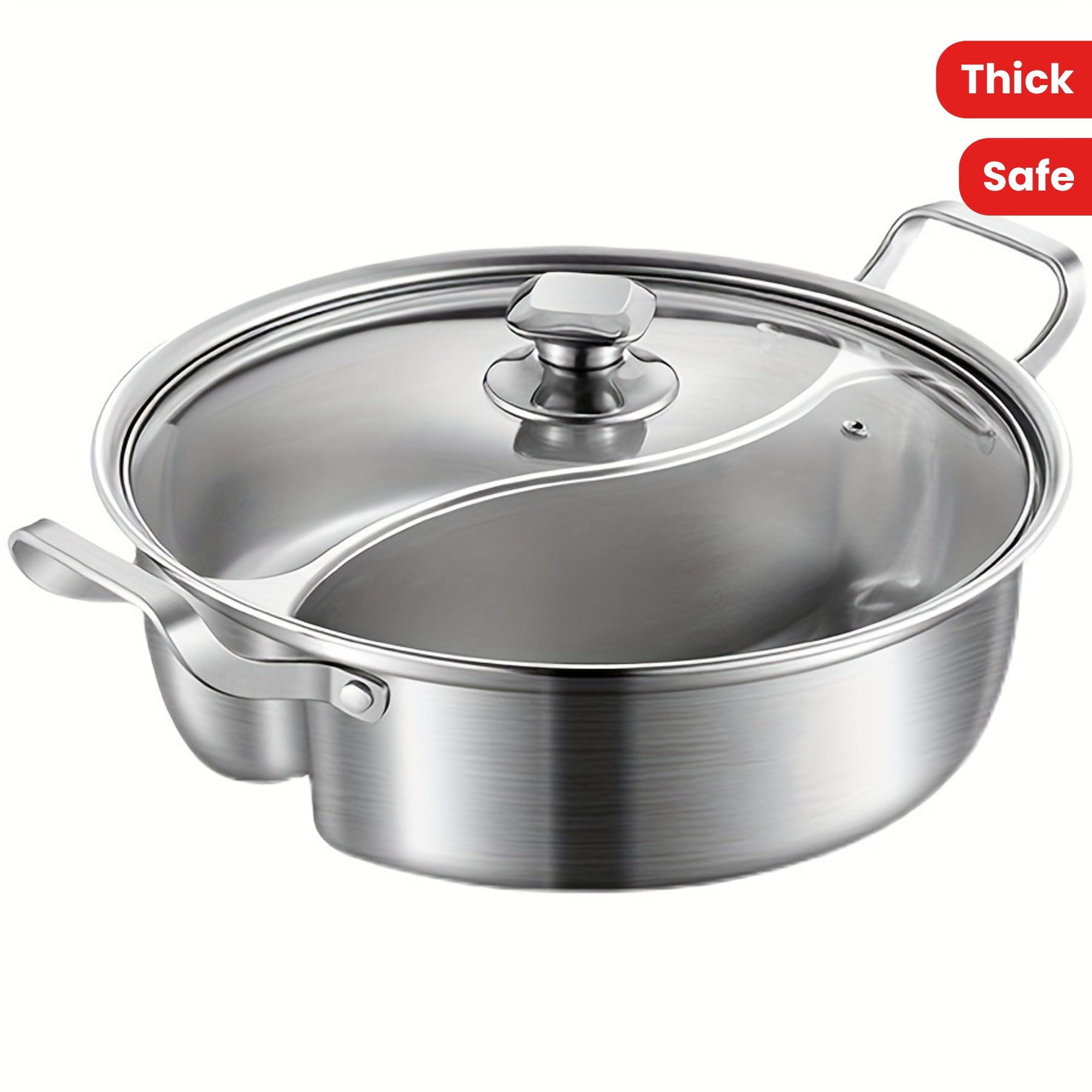 Stainless Steel Dual Compartment Hot Pot Induction Compatible Dishwasher Safe