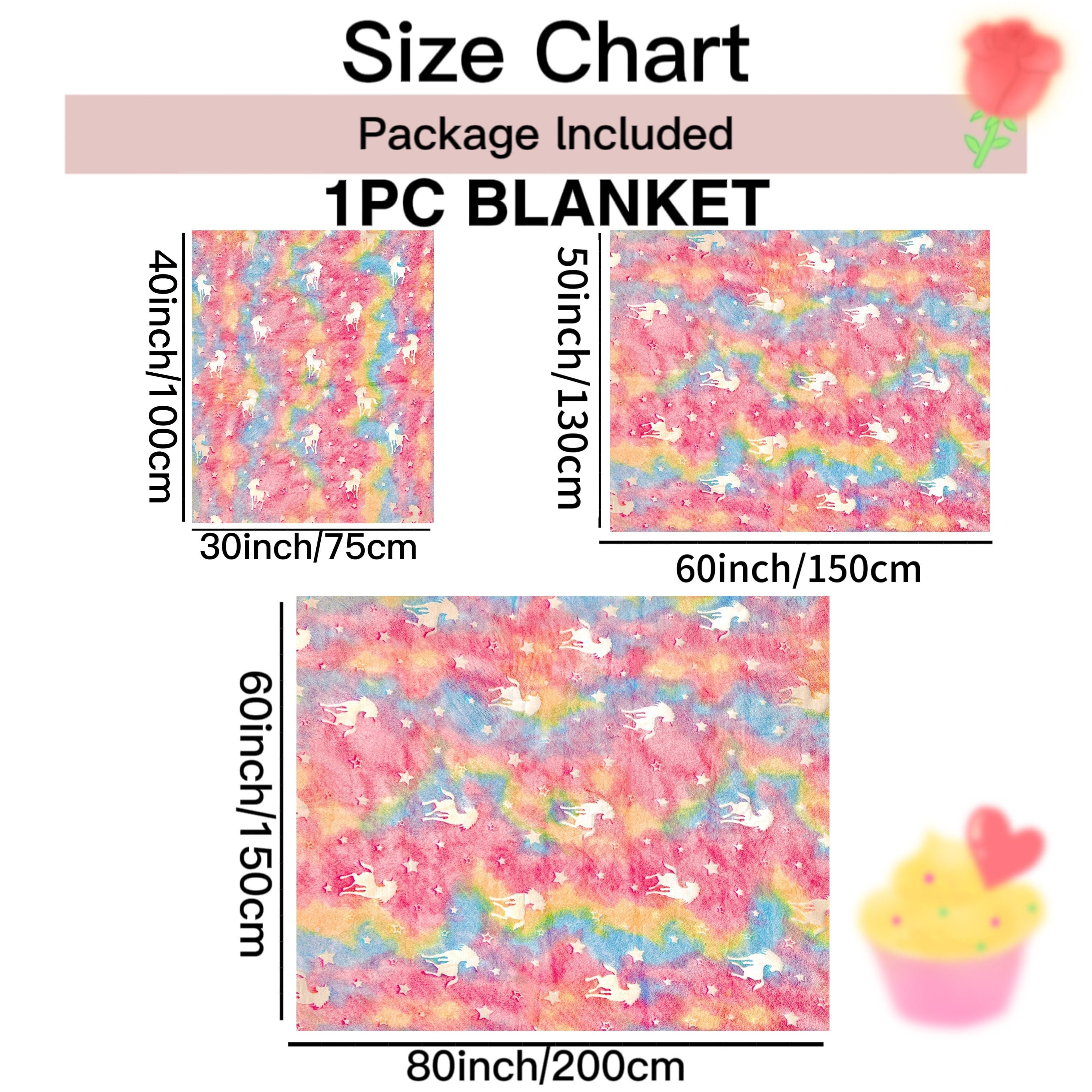 Bolalar uchun Unicorn Glow in the Dark Throw Blanket, flanel, mo'rt, yorituvchi, anime, yotoq, divan, avtomobil, ofis