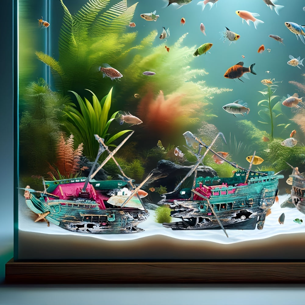 Aquarium Decor Sinking Boat with Oxygen-Enhancing Pneumatic Features for Fish Tank