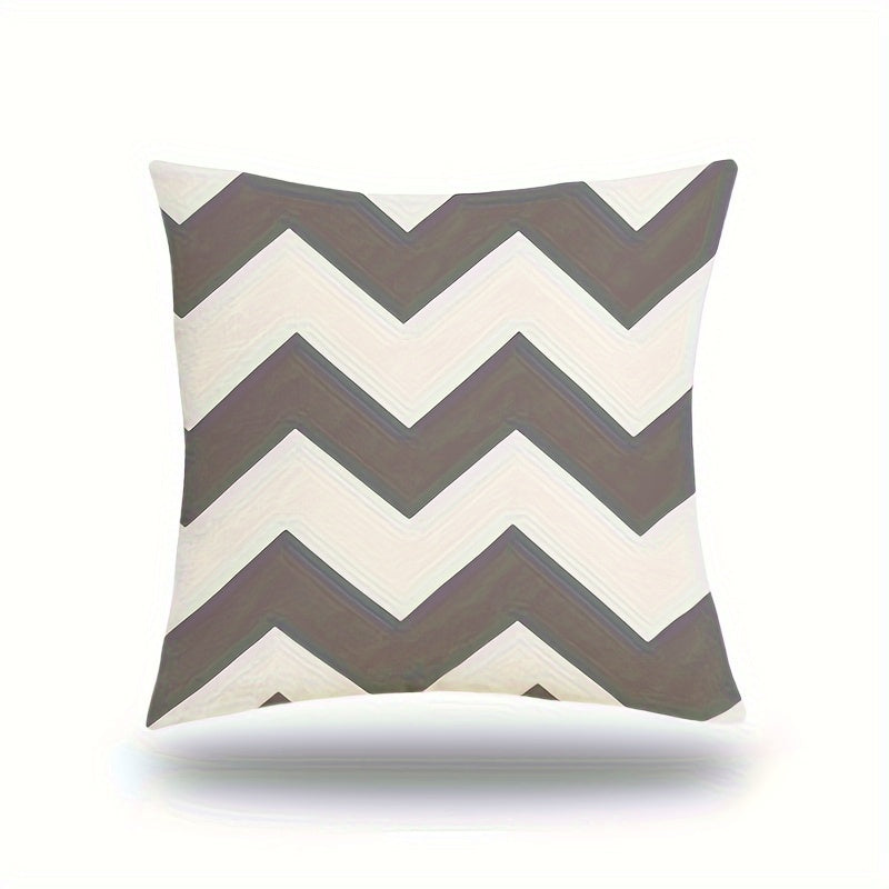 Herringbone Striped Polyester Throw Pillow Cover Double-Sided Zipper 44x45cm Beige Gray White