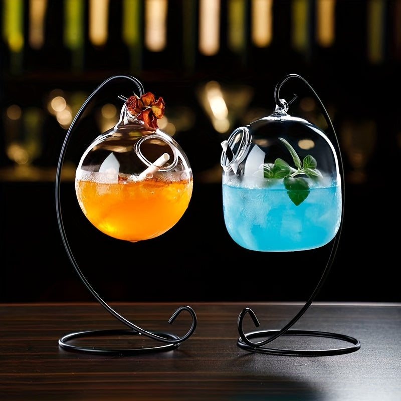 Hanging Cocktail Glass with Iron Stand 11.8oz Reusable BPA-Free Clear Drinkware