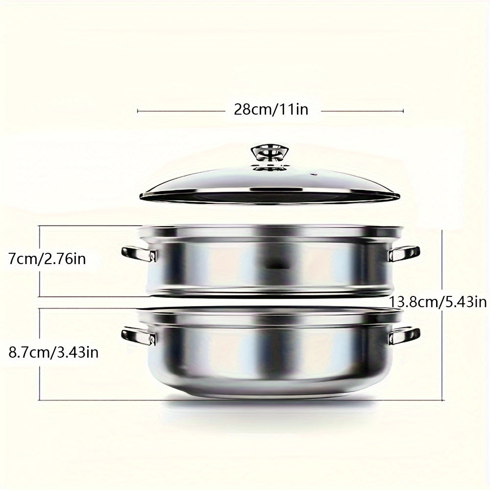 Stainless Steel Soup Steamer with Multiple Layers in Silver