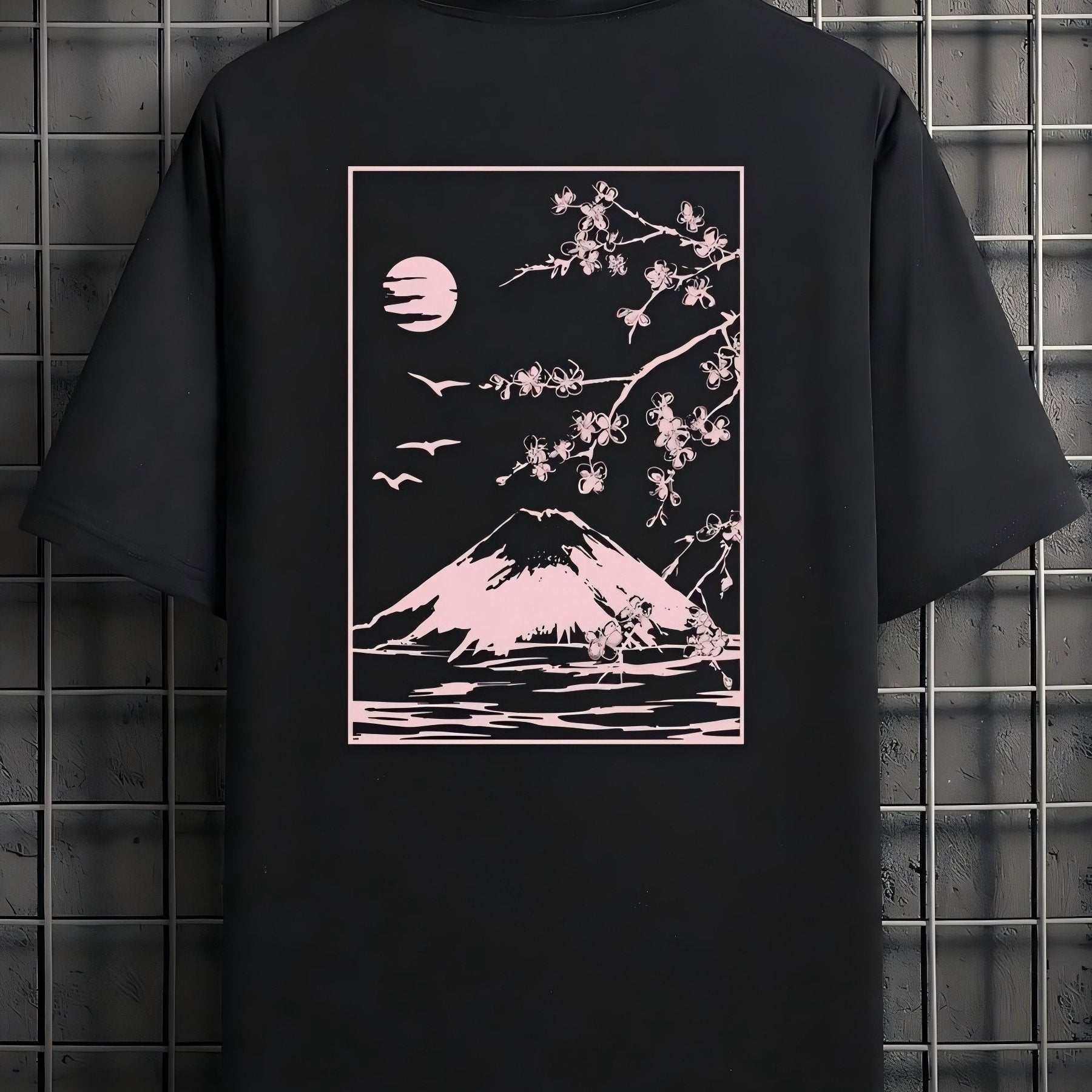 Men's Casual T-Shirt with Mount Fuji Japanese Print Breathable Polyester Plus Size