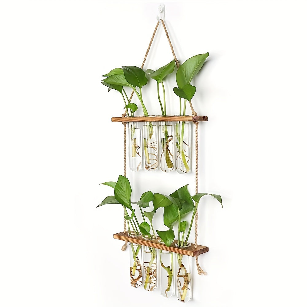 Vintage Plant Propagation Station with 8 Glass Tubes Wooden Frame Indoor Decor