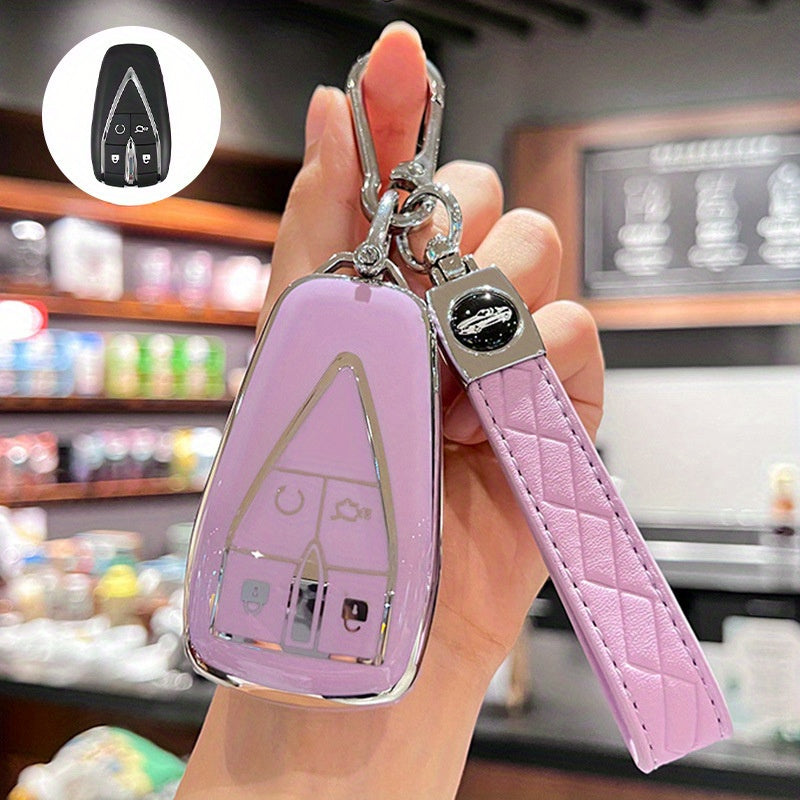Car Remote Fob Cover TPU Key Case with 4 Buttons and Keychain Protector