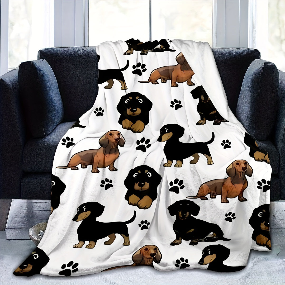 All-Season Flannel Throw Blanket with Dachshund Pattern Cozy Nap Cover