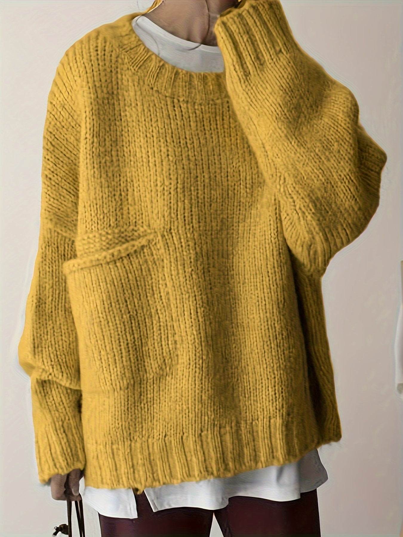 Women's Plus Size Knit Sweater with Pockets Long Sleeve Fall Winter