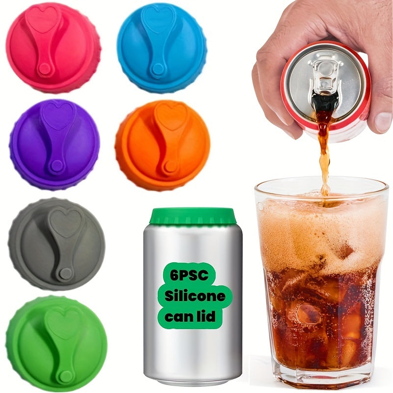 Set of 6 Silicone Can Lids Reusable BPA-Free Covers for Soft Drinks and Juice