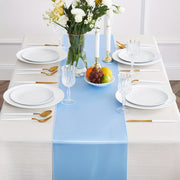 Light Blue Satin Table Runner 30.48 x 274.32 cm for Weddings and Formal Events