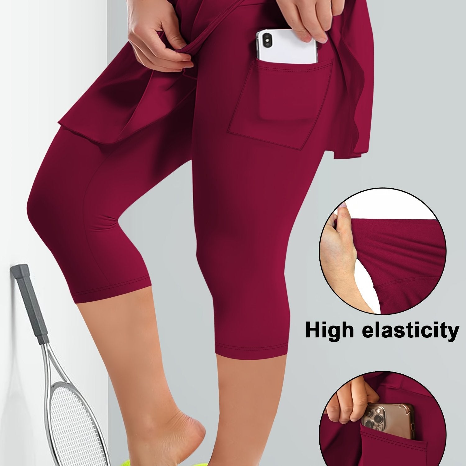 Falda pantalón capri de algodón de talle alto para mujer de tallas grandes con bolsillos