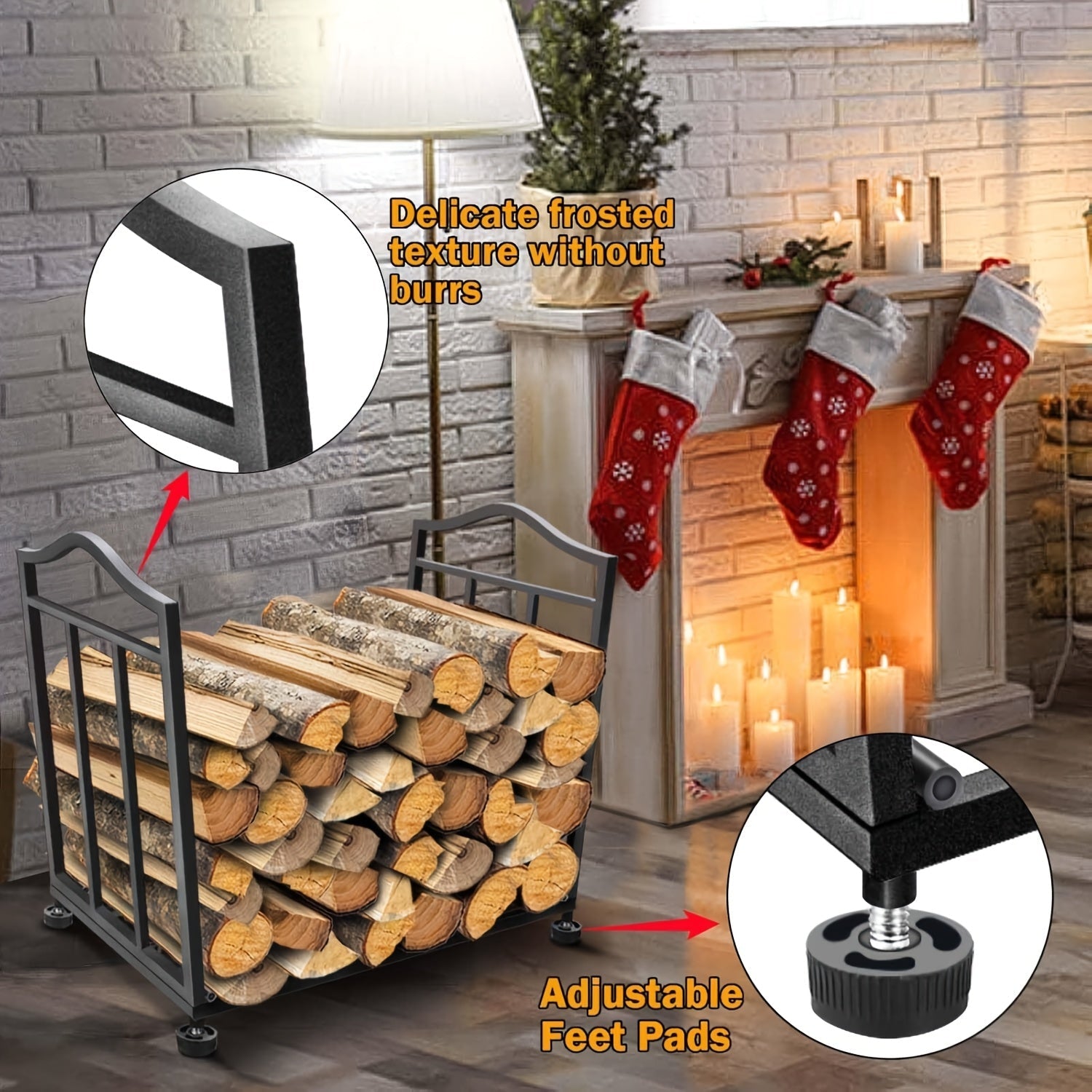 Durable Metal Firewood Rack Foldable Indoor Outdoor Fireplace Organizer