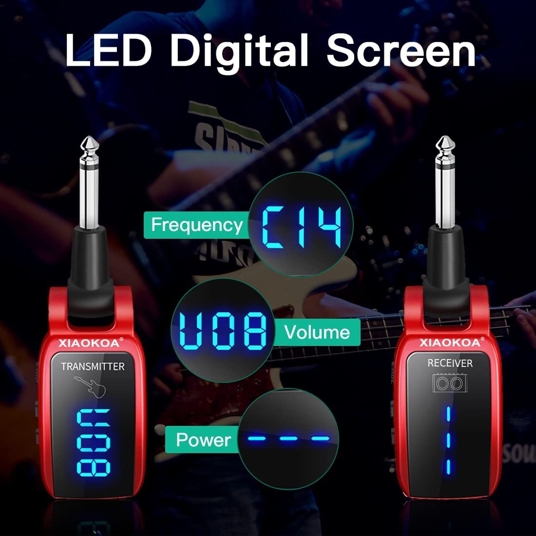 Wireless Guitar System for Electric Guitar and Bass with Digital Signal and Rechargeable Battery