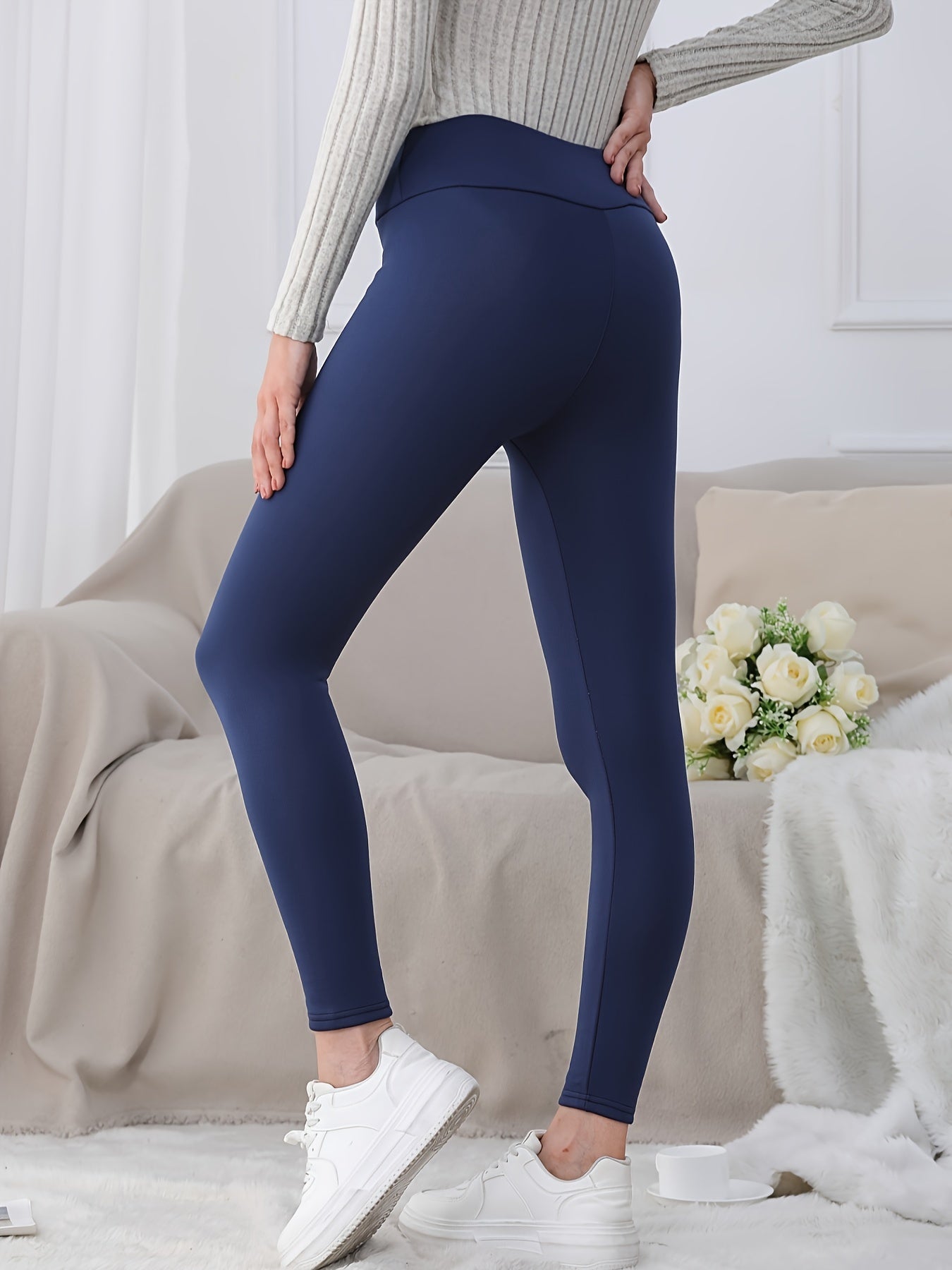 Plus Size Women's Fleece-Lined High Waist Stretch Leggings Warm Thick