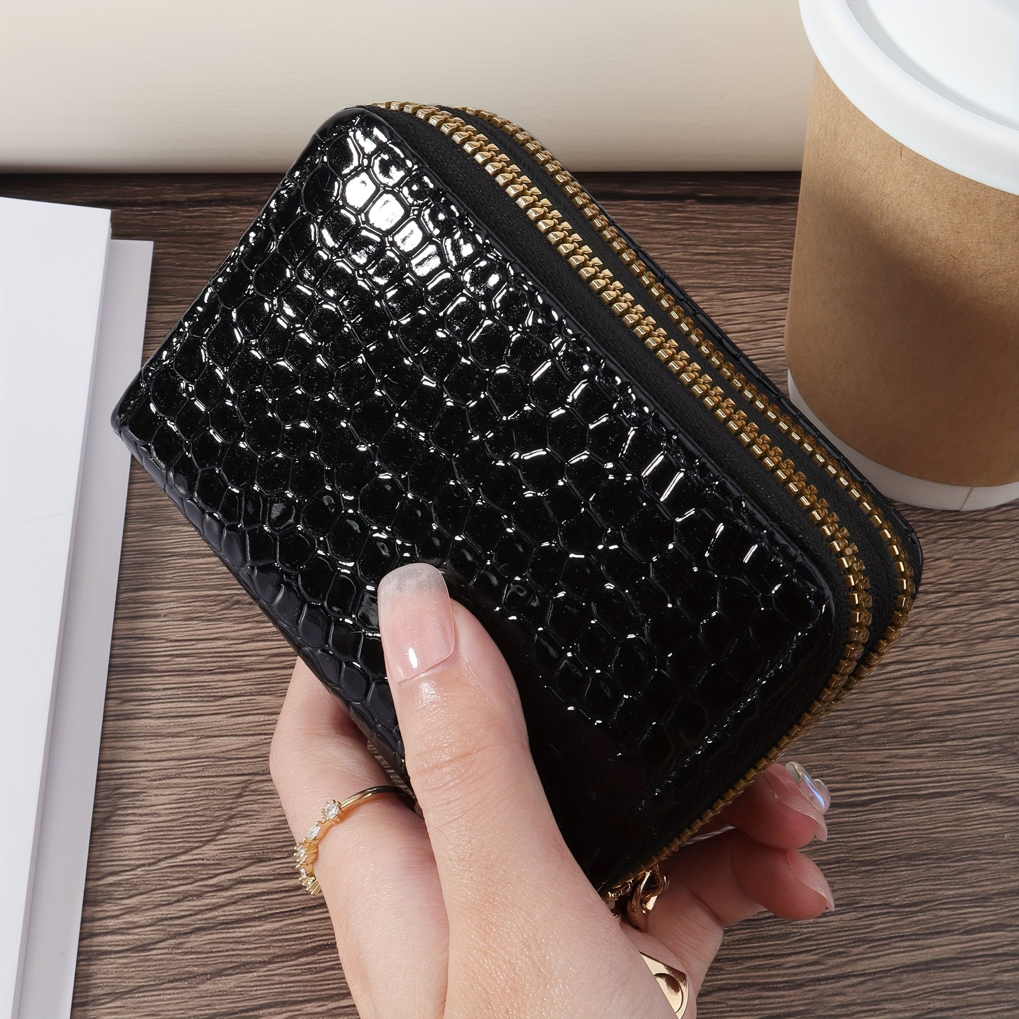 Large Capacity Faux Leather Zipper Wallet for Men and Women