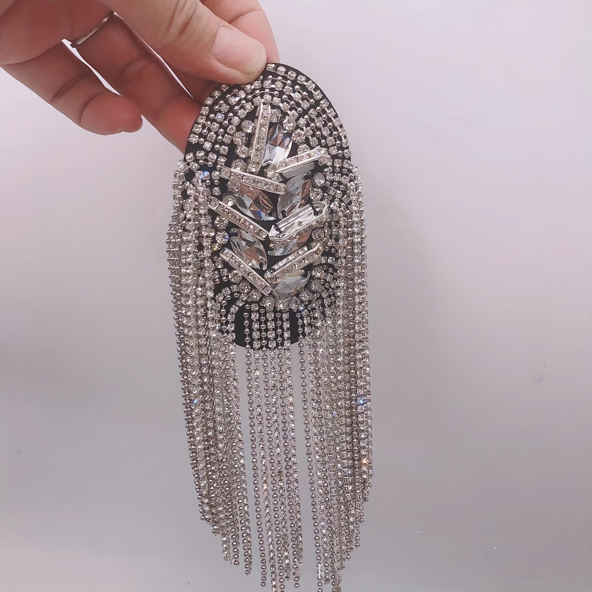 Knit Fabric Epaulets and Armbands Set with Rhinestone Fringe Shoulder Embellishments for Clothing Decoration