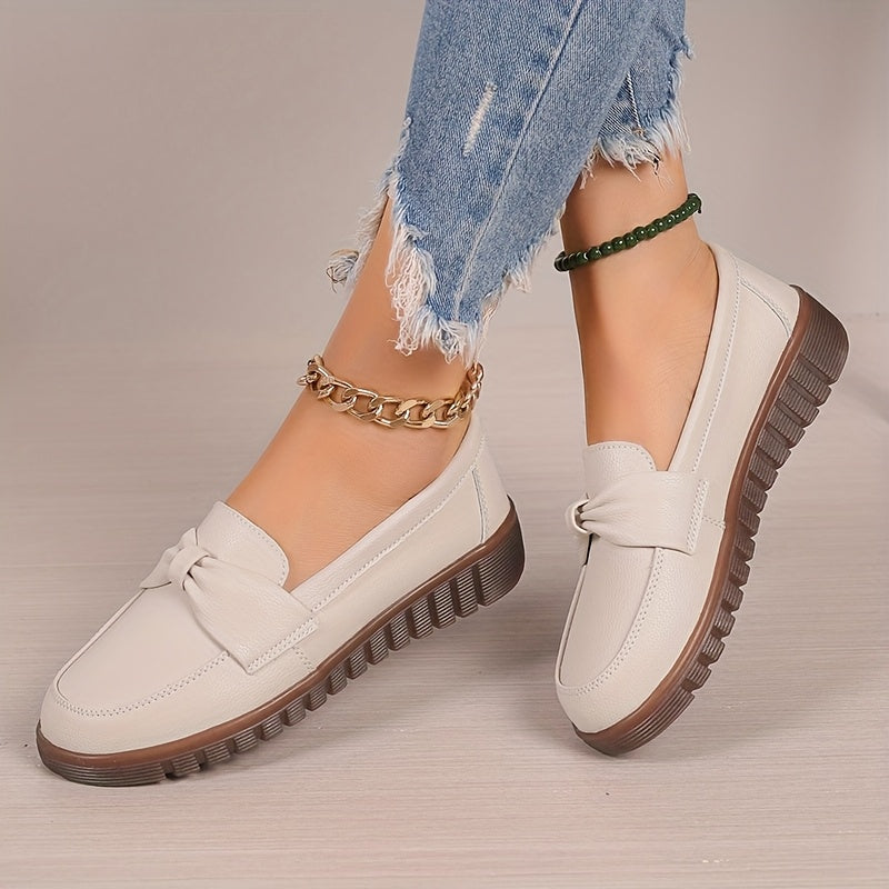 Women's Loafers Slip-On Flats Non-Slip White Black PU Round Toe