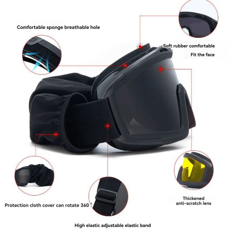 Gafas deportivas para exteriores Antivaho Resistentes a la arena Protección UV Correa ajustable Negro Caqui Verde militar