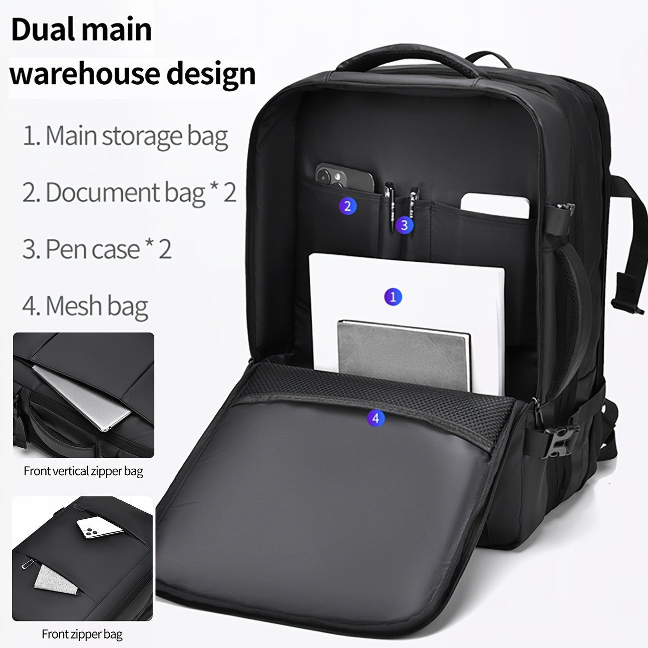 Unisex Nylon Backpack for Travel and Business with Laptop Pocket and Trolley Sleeve