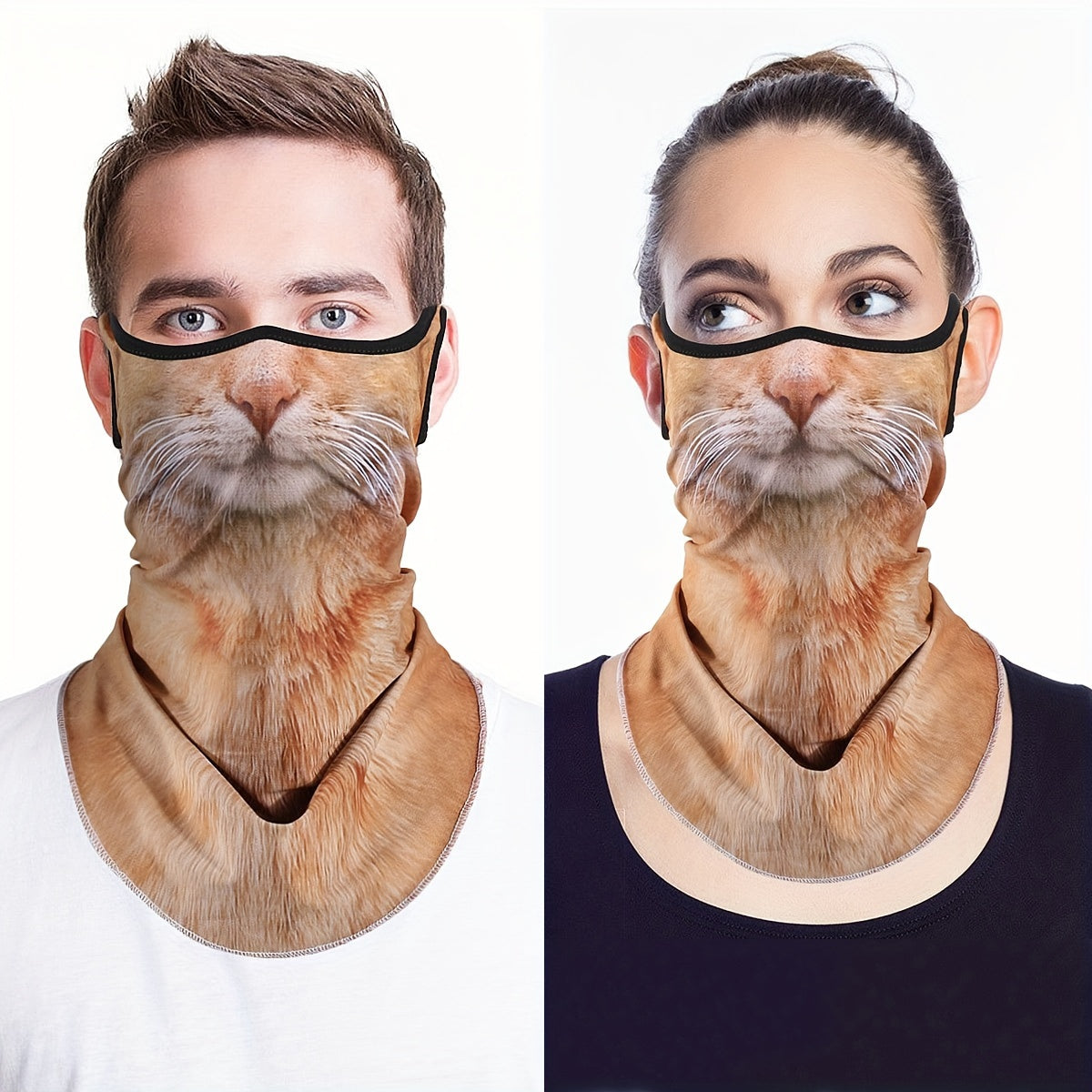 3D Printed Animal Print Scarf with Ear Loops, Versatile Face Mask for Cycling Outdoor Activities