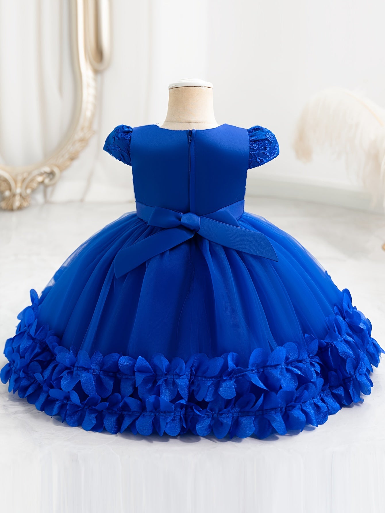 Girls Toddler Mesh Splice Princess Dress with Flower Cap Sleeves for Formal Events