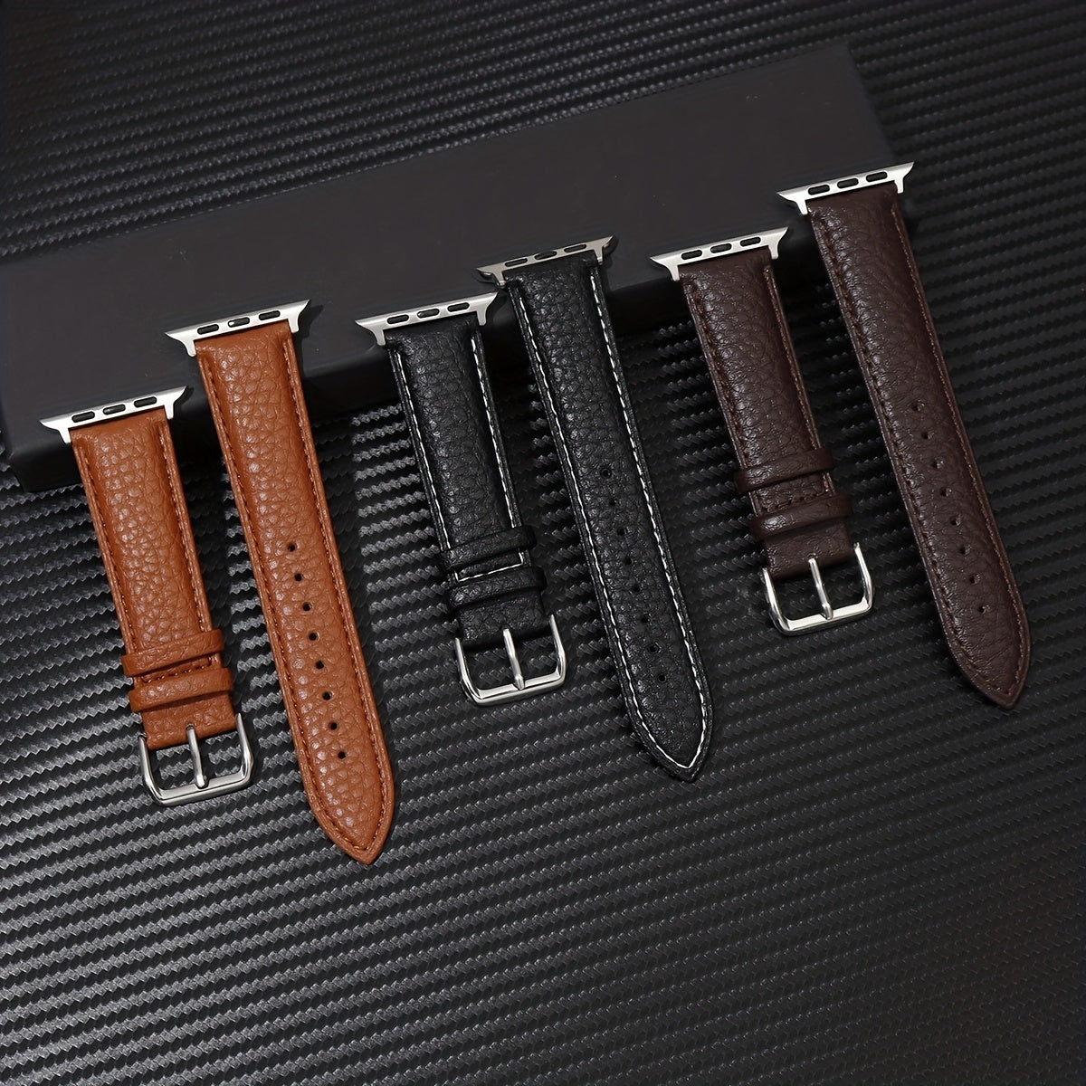 Navy Blue Synthetic Leather Watch Band for Apple Watch with Stainless Steel Clasp Compatible with Series 3-9