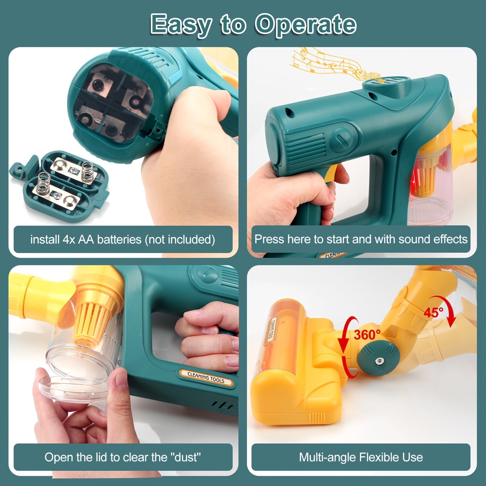 Kids Cleaning Toy with Lights and Music for Ages 3 Plus Green Pink