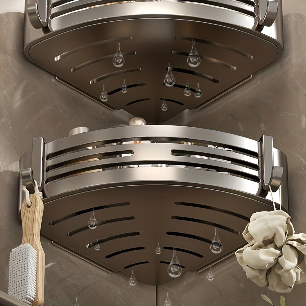 Aluminum Bathroom Corner Shelf Wall-Mounted Triangle Storage No-Drill for Toiletries Kitchen