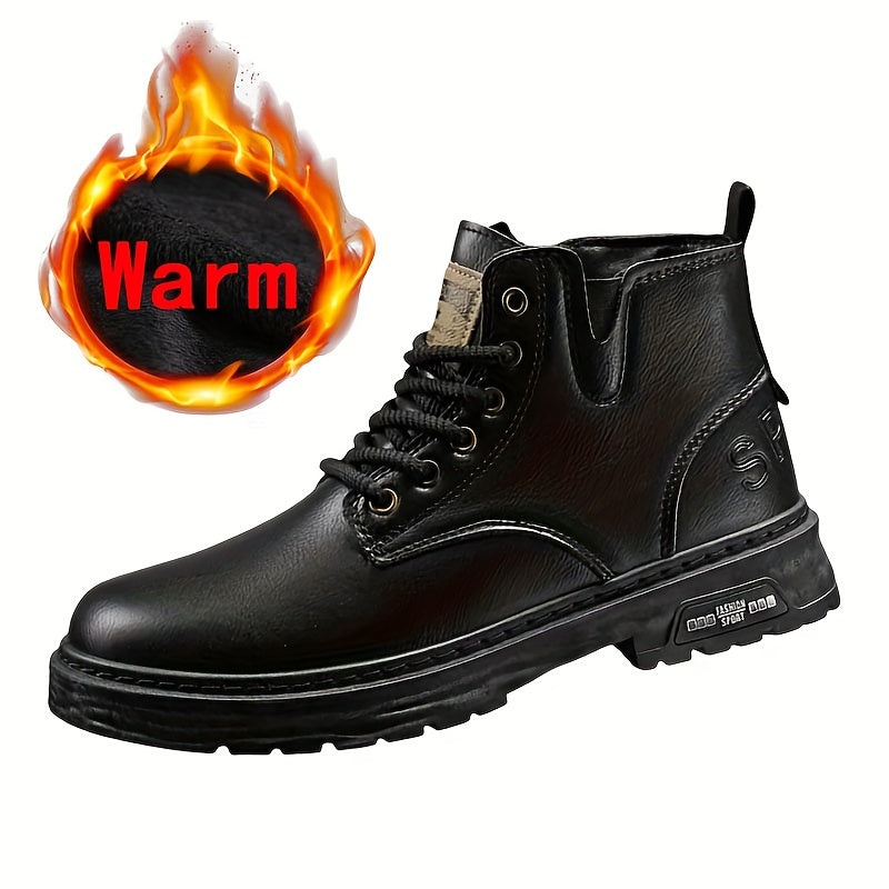 Men's Leather Lace-Up Boots with Zipper for Outdoor and Casual Wear