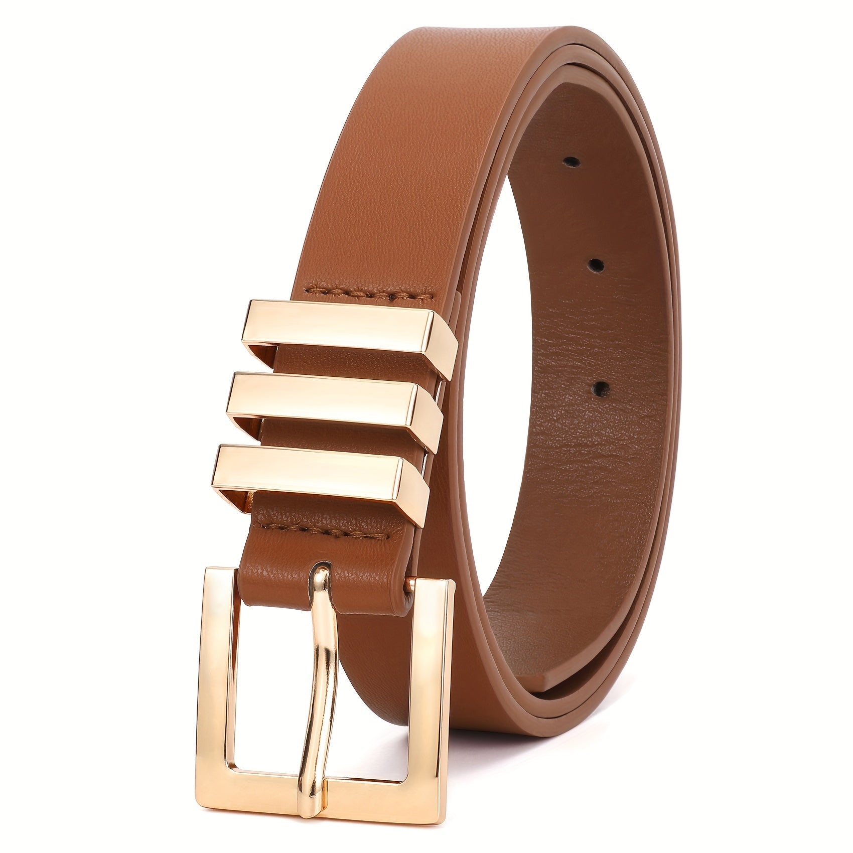 Plus Size Women's Leather Belt for Jeans Pants Dresses Square Golden Buckle