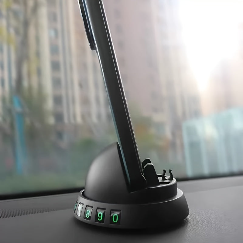 Car Dashboard Phone Holder ABS Material Rotatable Waterproof with Parking Number Plate
