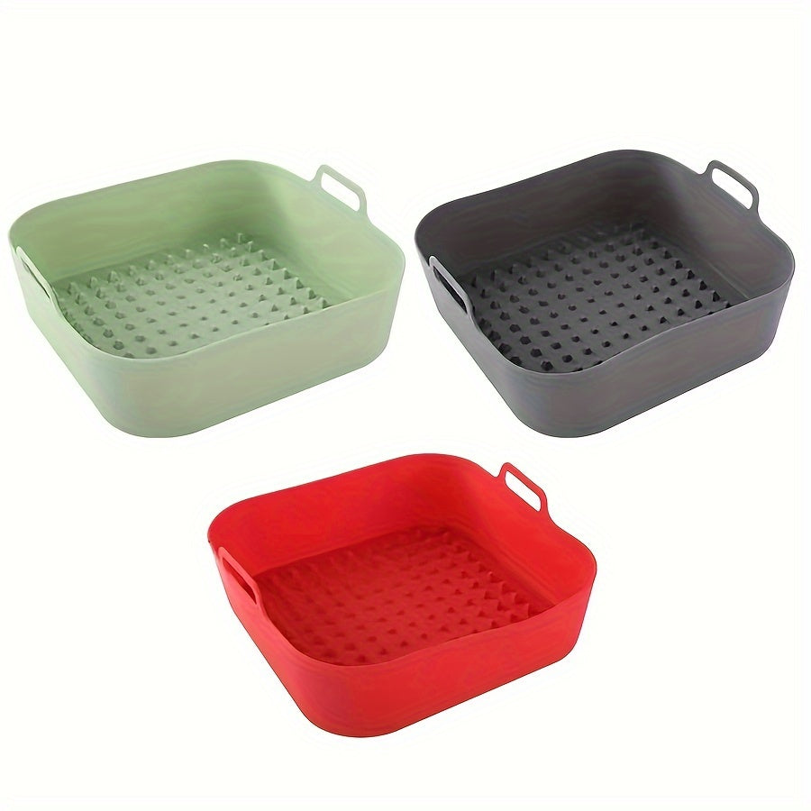 Set of 3 Silicone Air Fryer Liners 19.56cm Square Reusable Oven Baking Trays