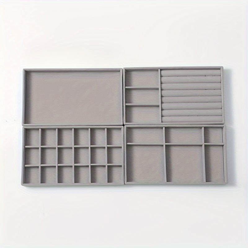 Elegant Flannel Jewelry Tray Stackable Organizer for Earrings Rings Necklaces 1 or 4 Pack