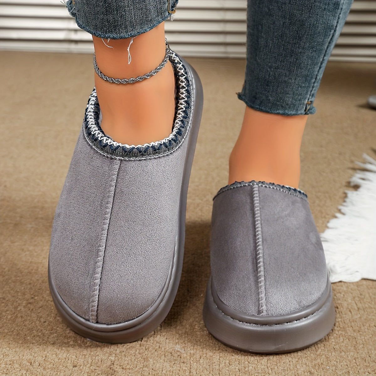 Unisex Indoor Outdoor Plush Lined Slippers Comfortable Warm Non-Slip