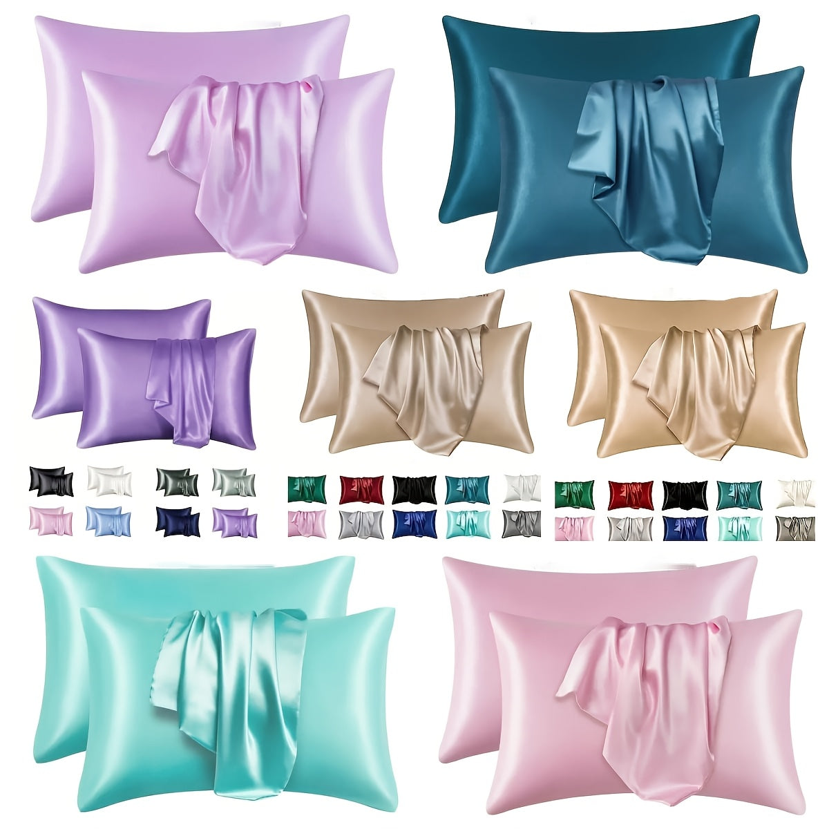 Contemporary Envelope Closure Pillowcase Soft Satin Breathable Solid Color Home Decor