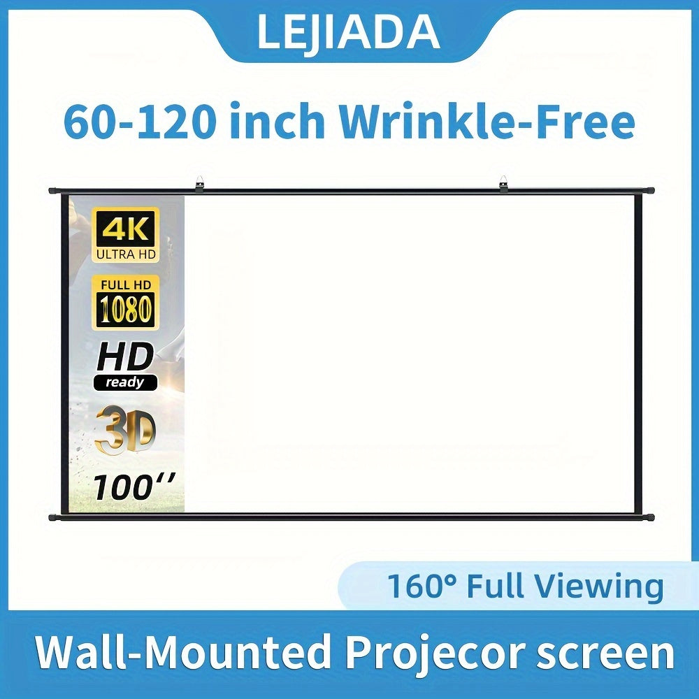 High-Definition Wall Mount Projection Screen 152.4-304.8cm Wrinkle-Free White Indoor Home Theater Office
