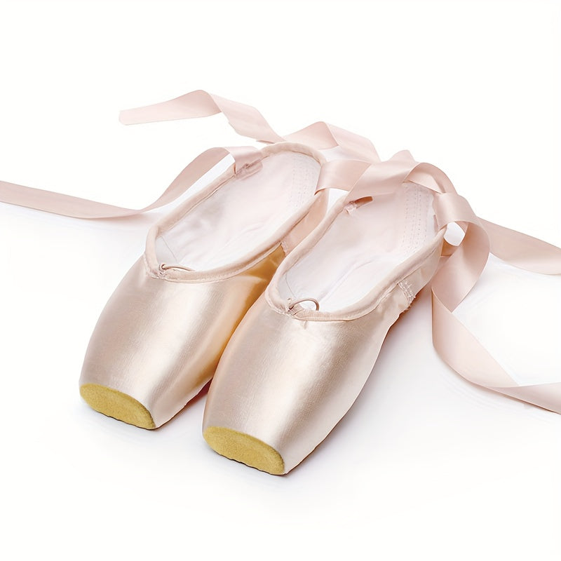 Pink Satin Ballet Pointe Shoes for Women Satin Finish Slip-On Square Toe