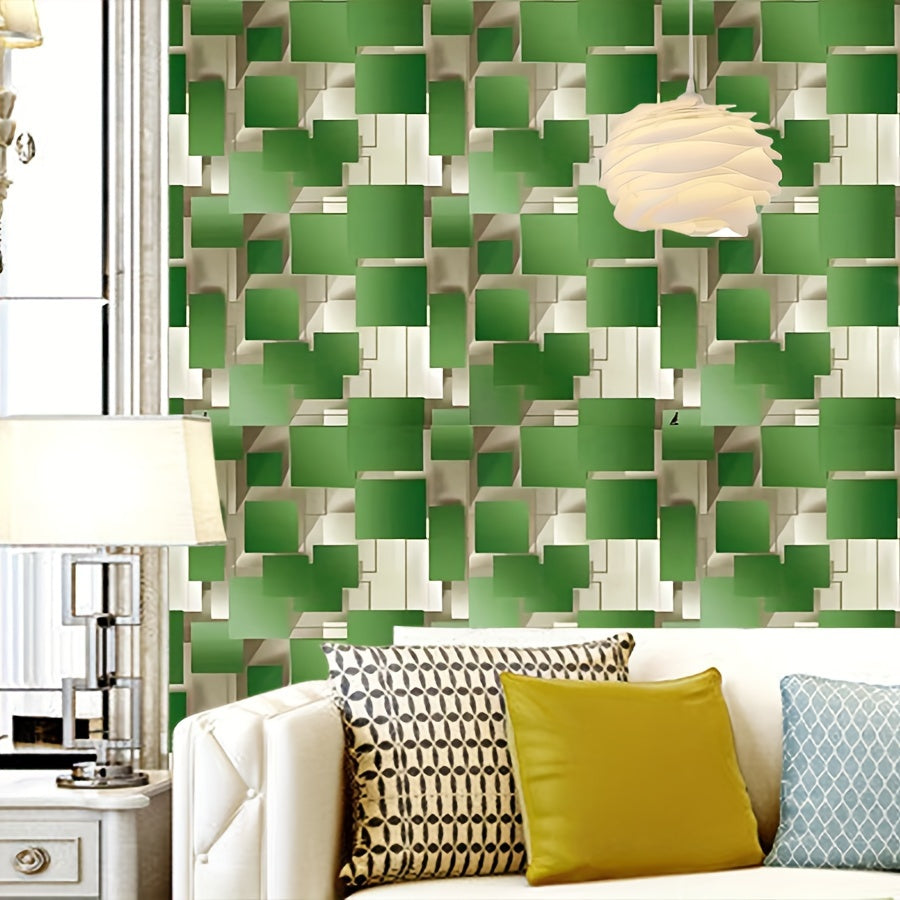Vinyl Wallpaper 3D Square Shapes Striped Pattern Self-Adhesive DIY for Bedrooms Living Rooms Dining Rooms